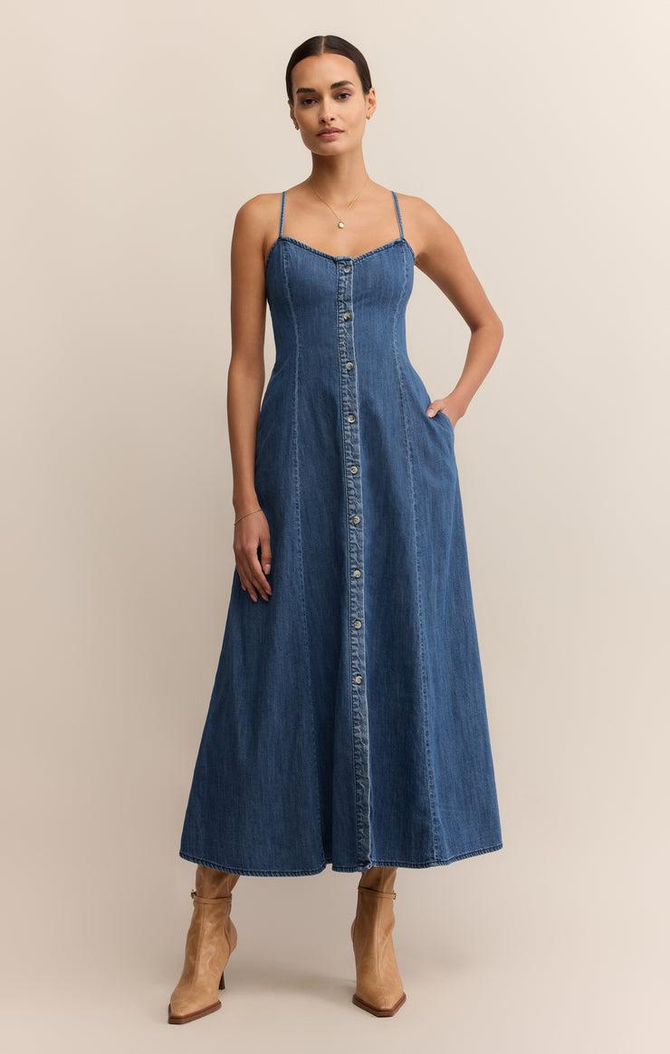 ANGEL EYES DENIM MIDI DRESS Product Image
