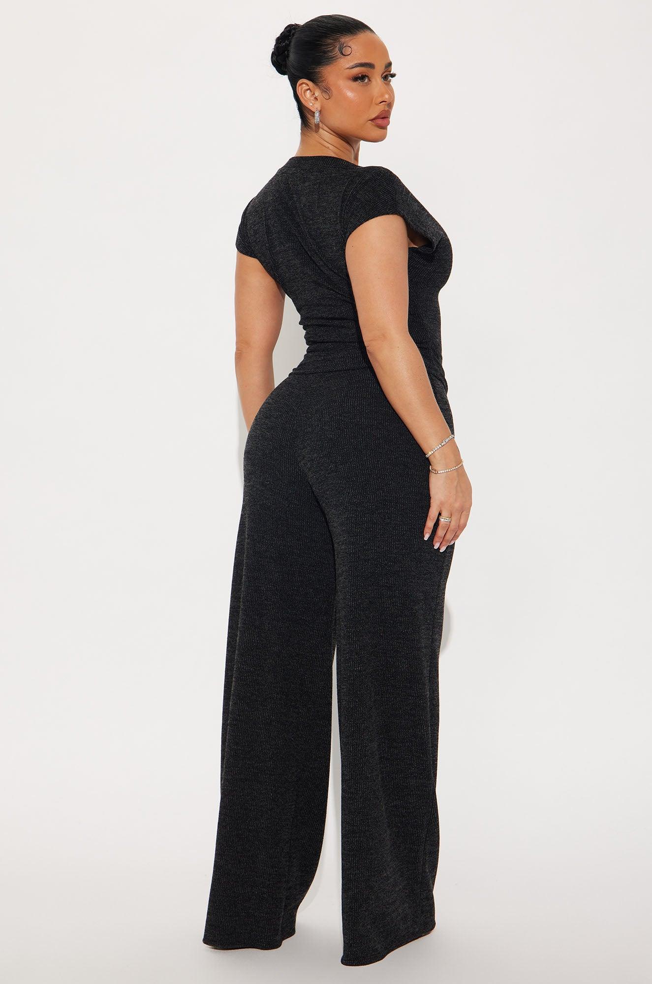 Cassandra Ribbed Pant Set - Charcoal Product Image