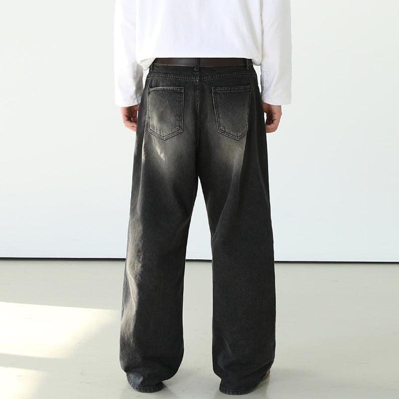 RT No. 7002 WASHED BLACK WIDE STRAIGHT DENIM JEANS Product Image