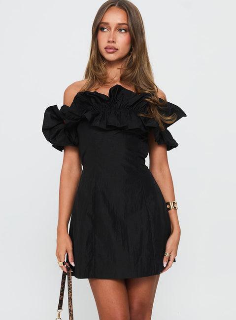 Rozetta Frill Neck Mini Dress Black Product Image