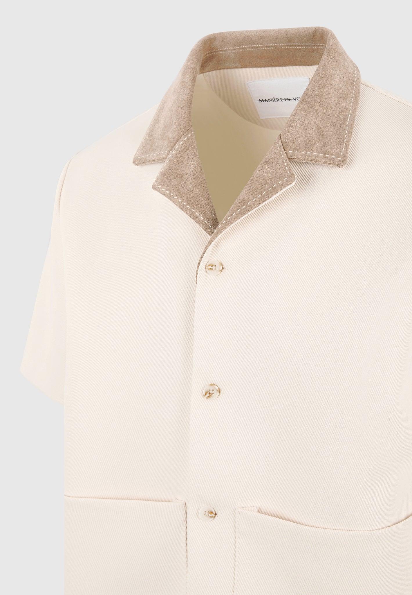Joel - Twill Shirt with Suede Revere Collar  - Cream Male Product Image