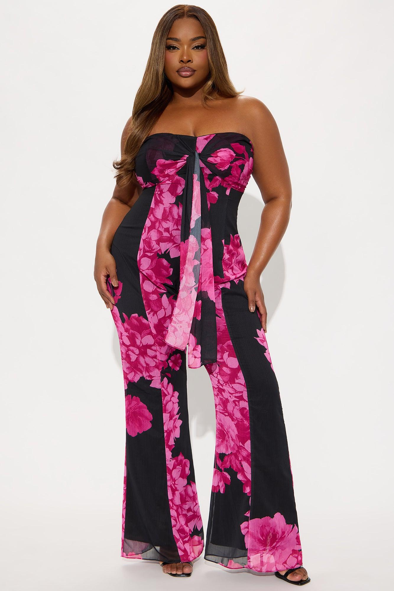 Flower Crush Chiffon Jumpsuit - Black/Pink Female Product Image