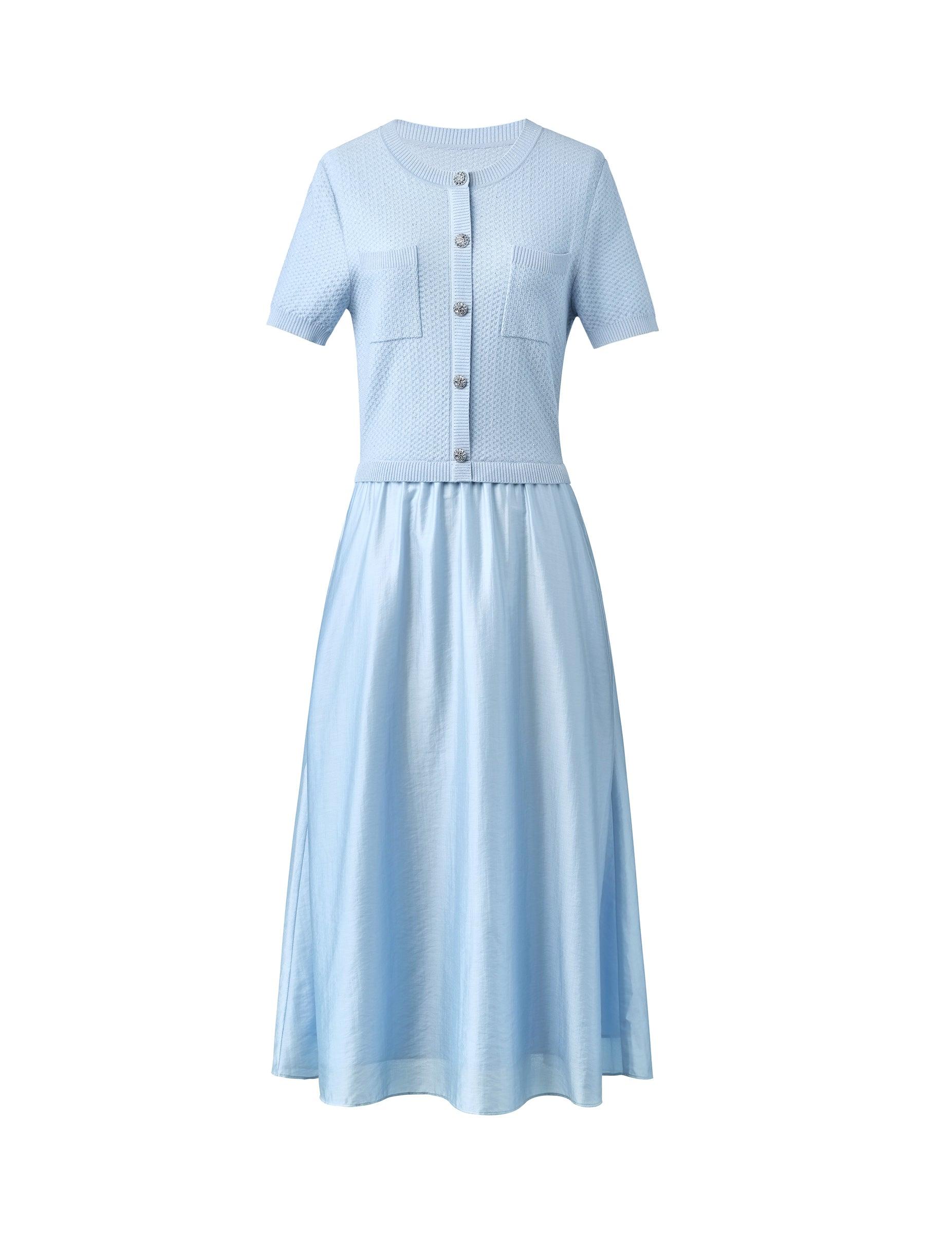 Lyocell Blend Patchwork Women Midi Dress Product Image