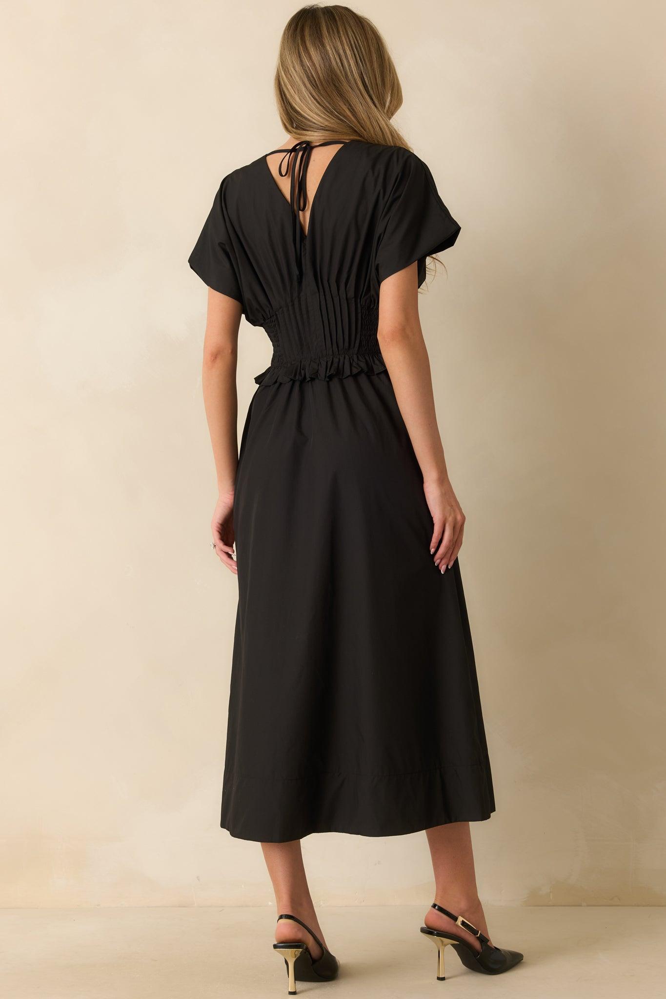 Let It Be Easy Black Smocked Waist Zip Maxi Dress Product Image