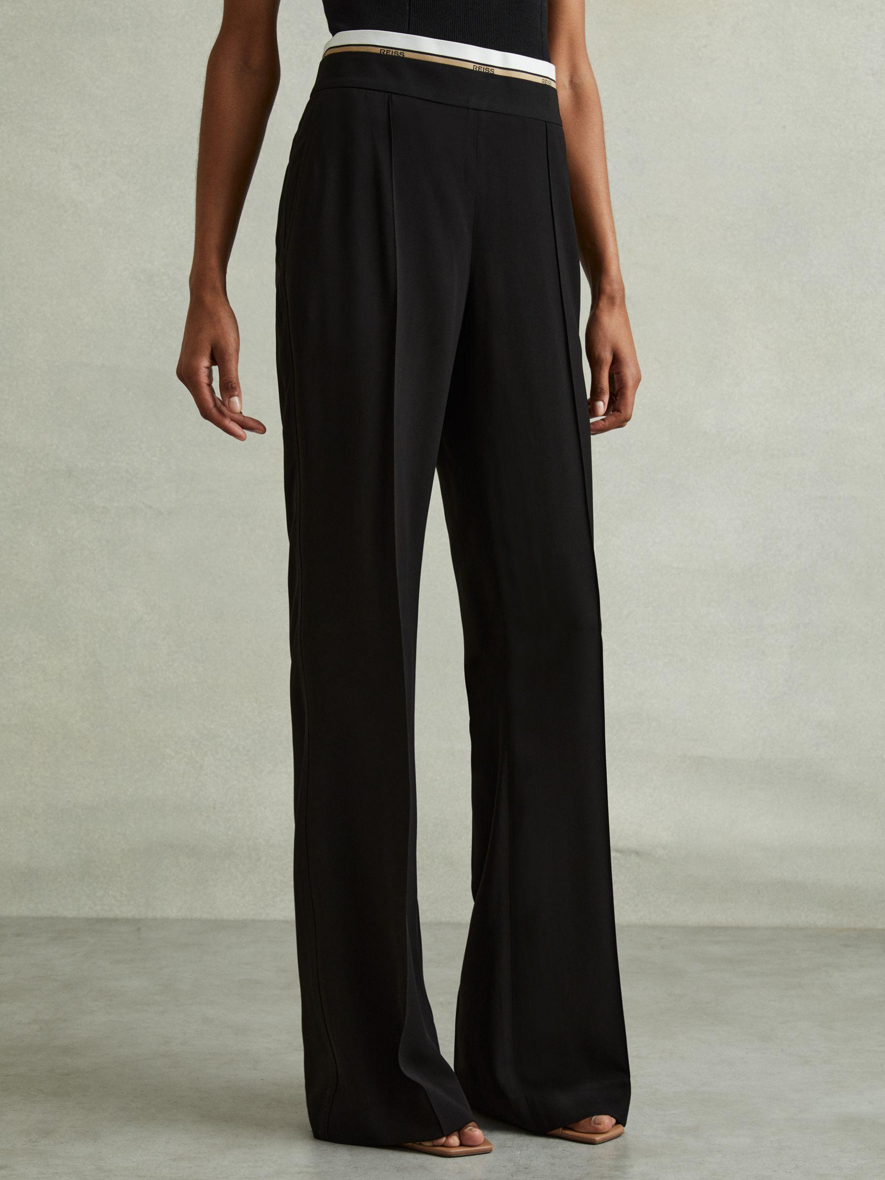 Waistband Detail Wide Leg Trousers in Black Product Image