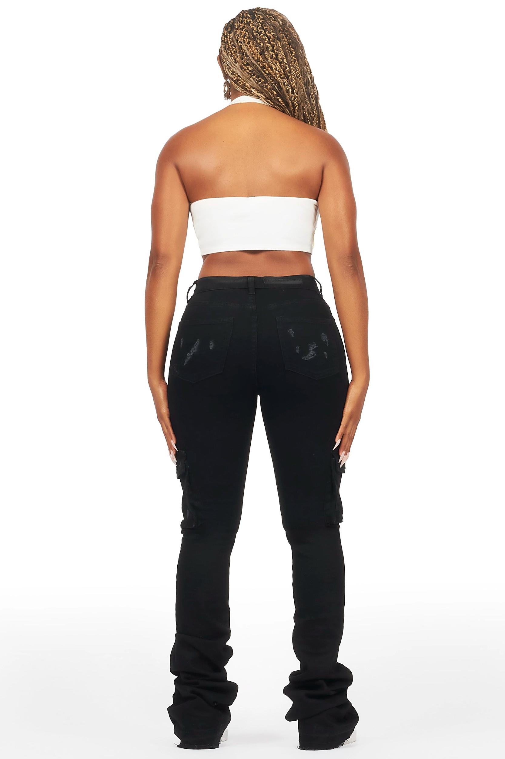 Noor Black Cargo Super Stacked Jean Female Product Image