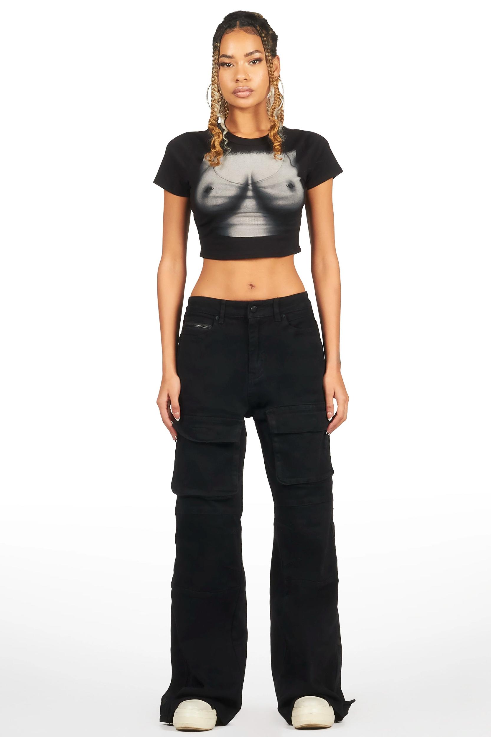 Myesha Black Baggy Cargo Jean Female Product Image