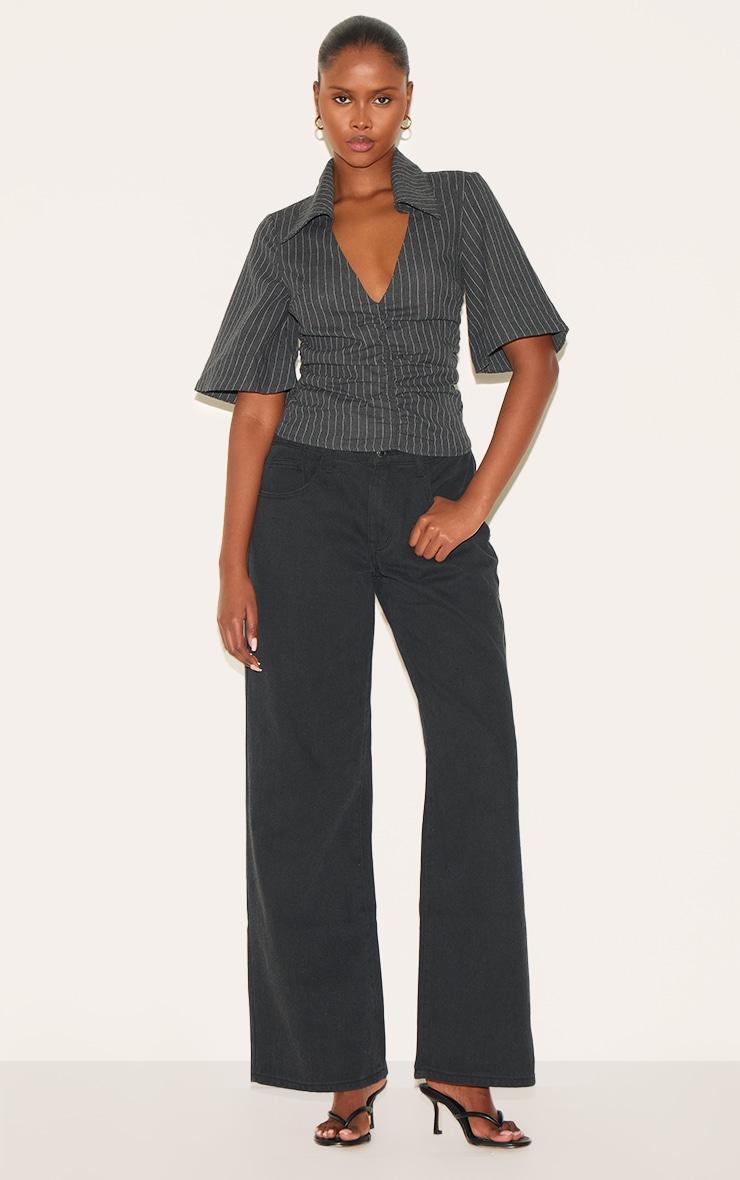 Charcoal Pinstripe Fitted Boxy Sleeve Shirt Product Image