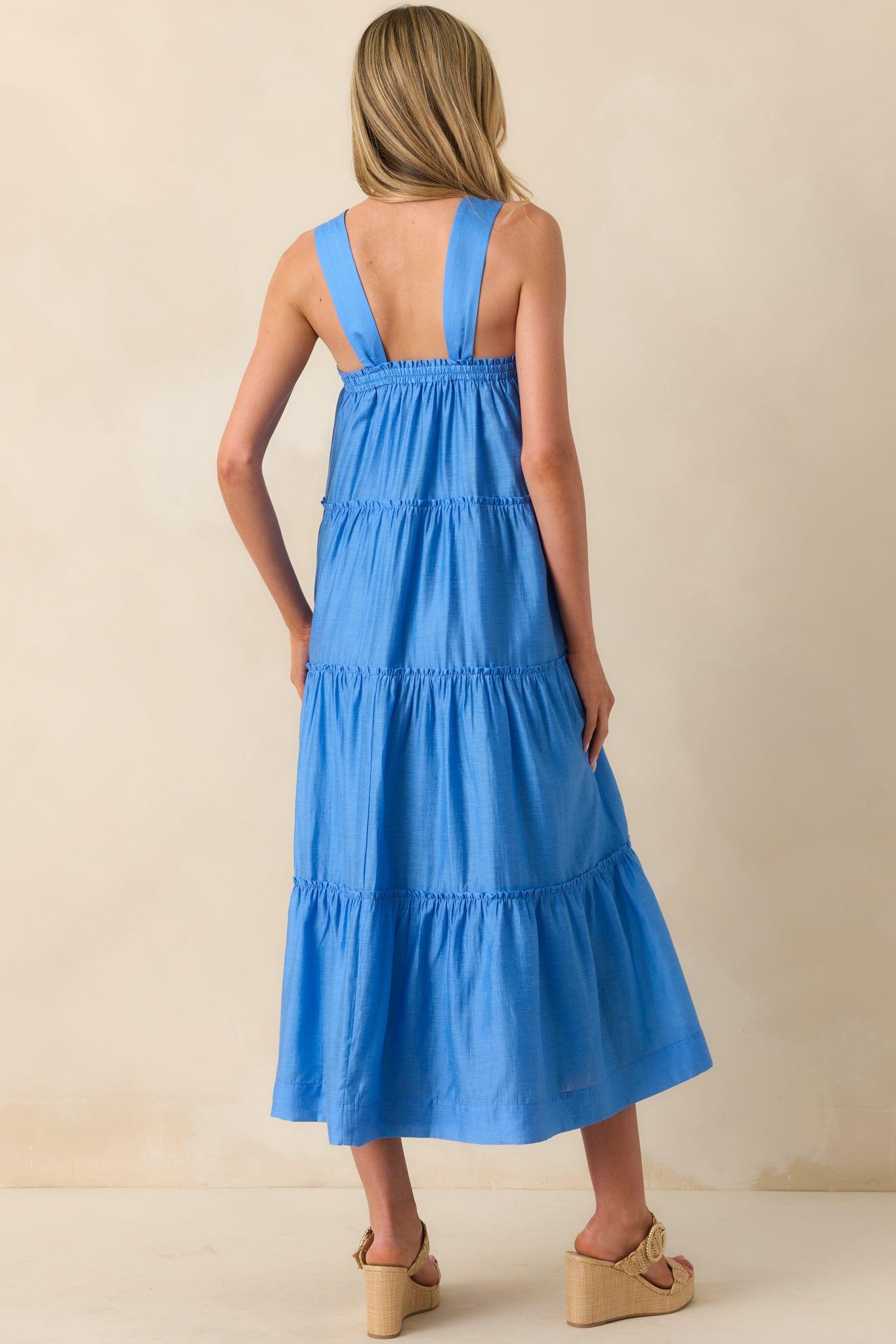 MINKPINK Blue Cotton Emily Strappy Midi Dress Product Image