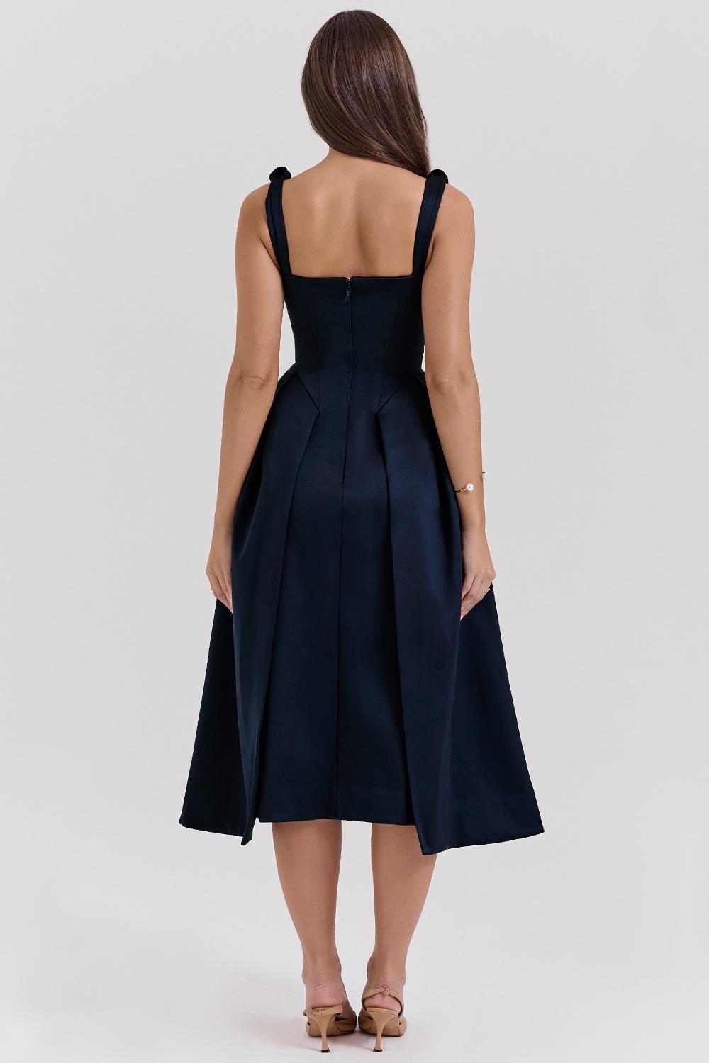 Paloma  midnight twist strap satin midi dress - sale Product Image