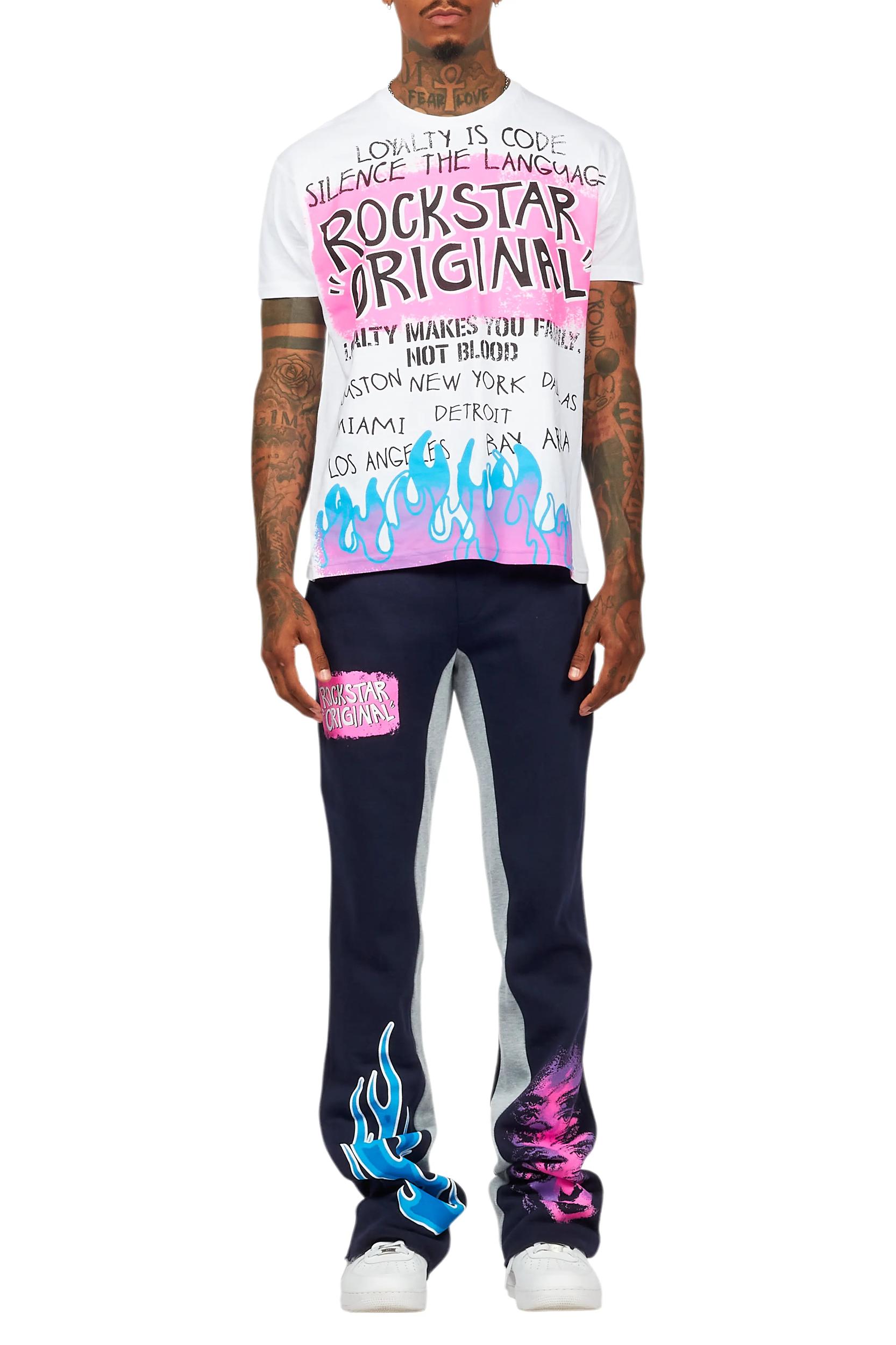 Beno White/Navy T-Shirt/Baggy Stacked Pant Set Male Product Image