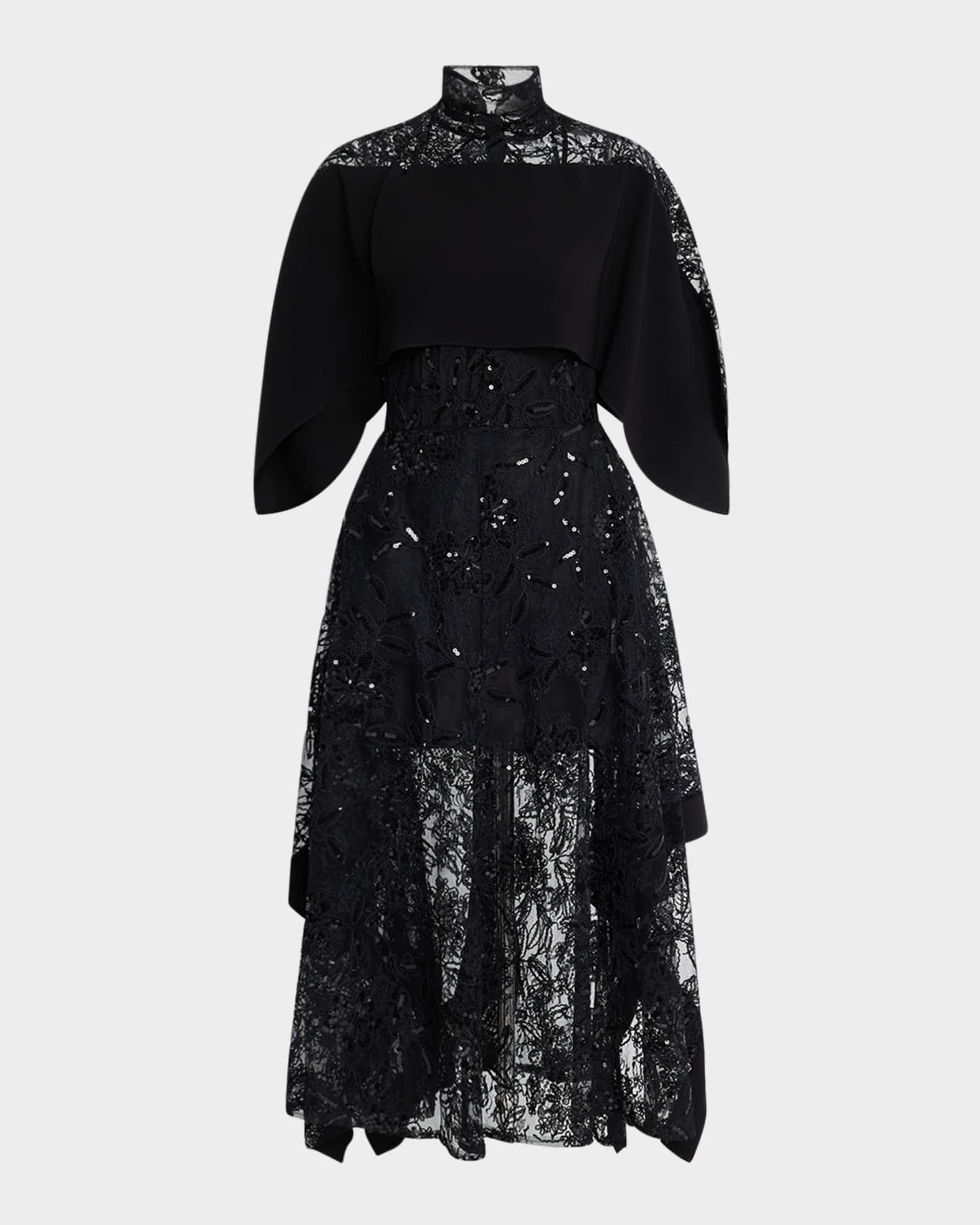 Sequined Lace Mock-Neck Flounce Dress Product Image