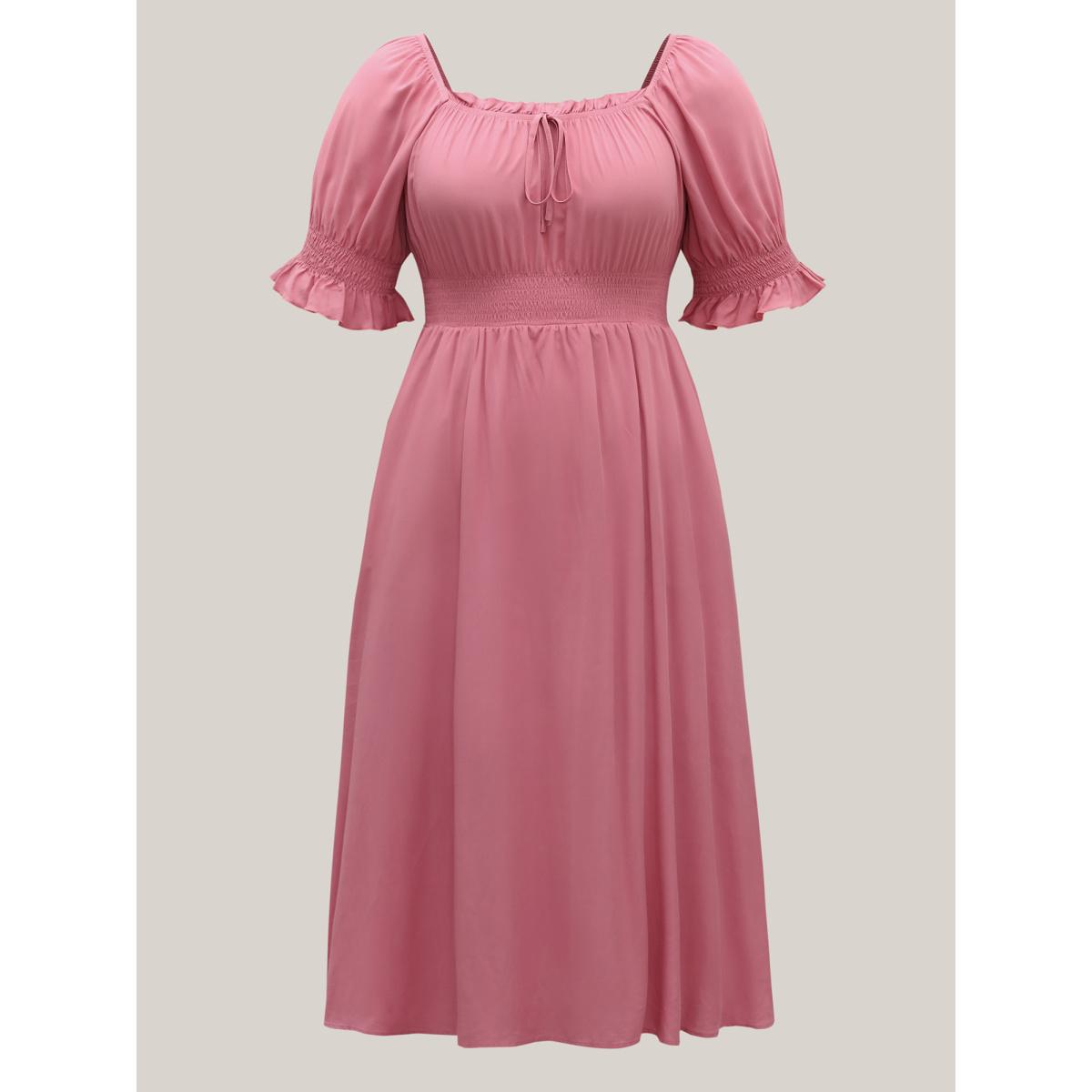 Plus Size Rayon Stretchy Waist Pockets Milkmaid Dress Watermelon Women Romantic Square Neck Short sleeve Curvy BloomChic 22-24/3X Product Image