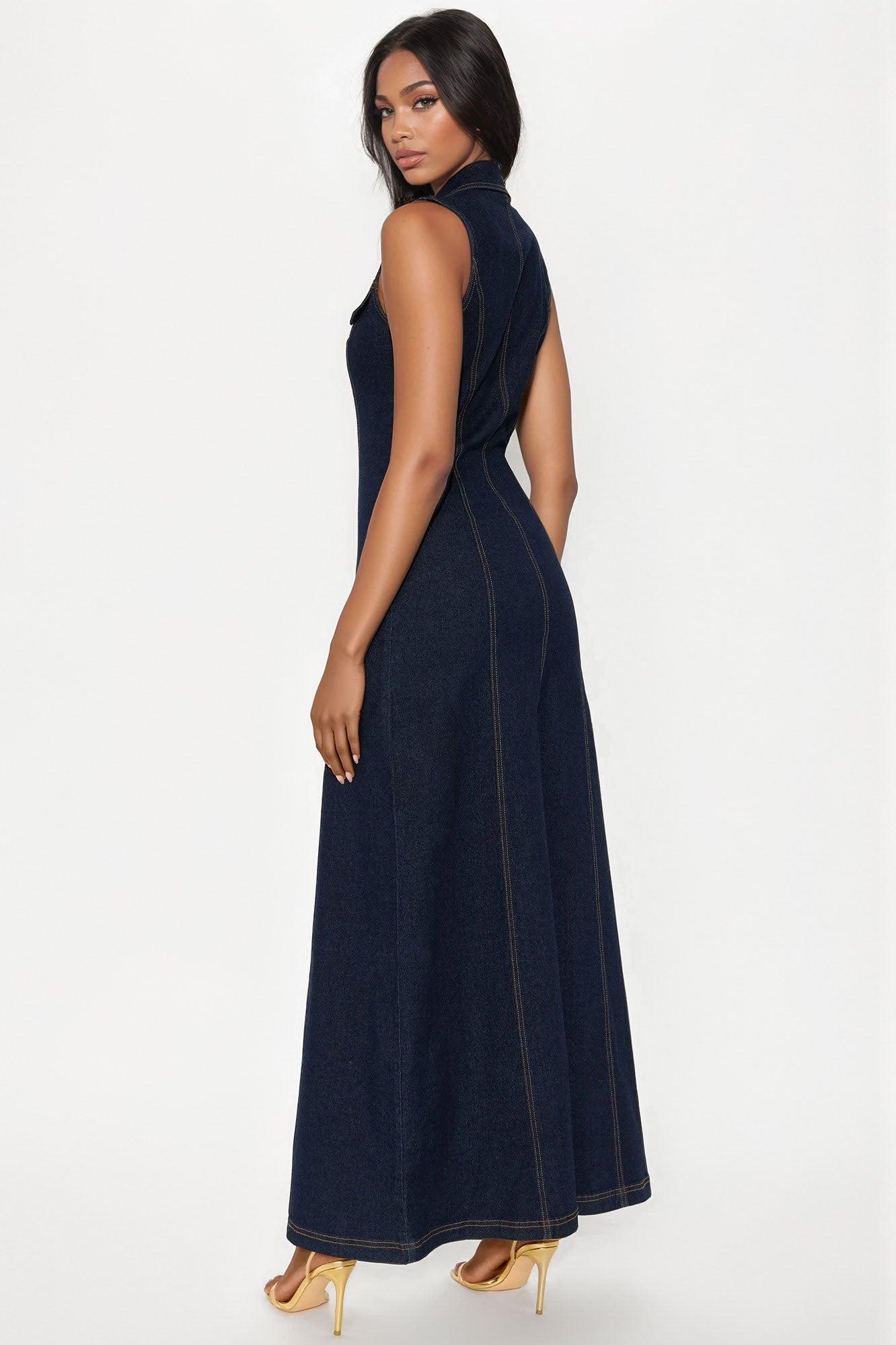 Deandra Denim Stretch Maxi Dress - Dark Denim Female Product Image