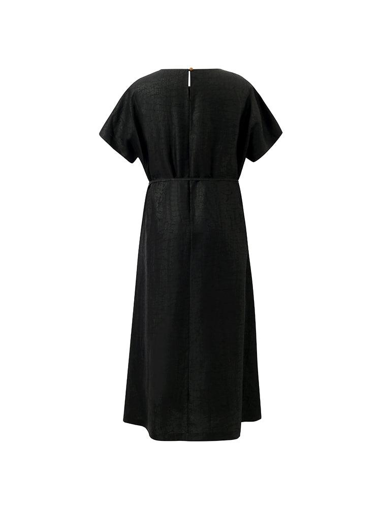 18 Momme Xiang Yun Silk Gathered Waist Women Midi Dress With Pockets Product Image