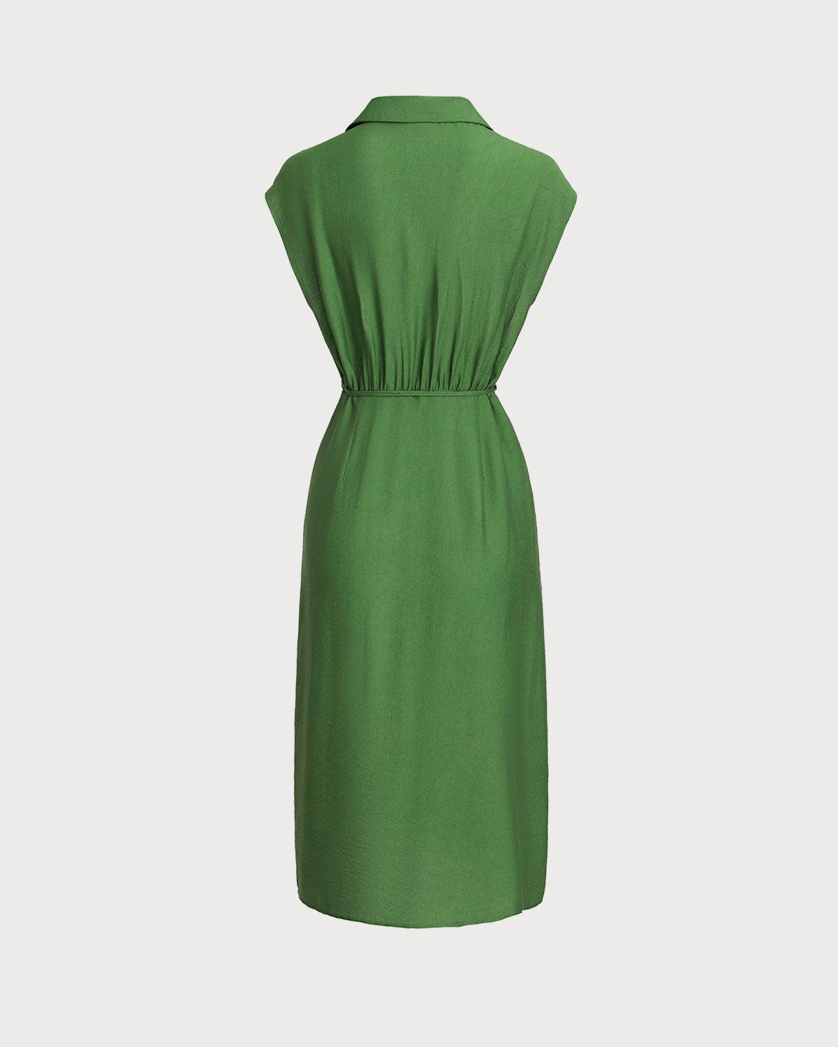 Green Cowl Sleeve Button Midi Dress Product Image