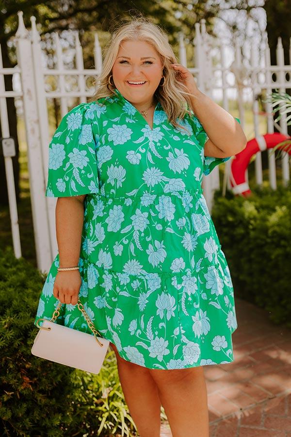 Charmed Feeling Floral Mini Dress in Green Curves Product Image