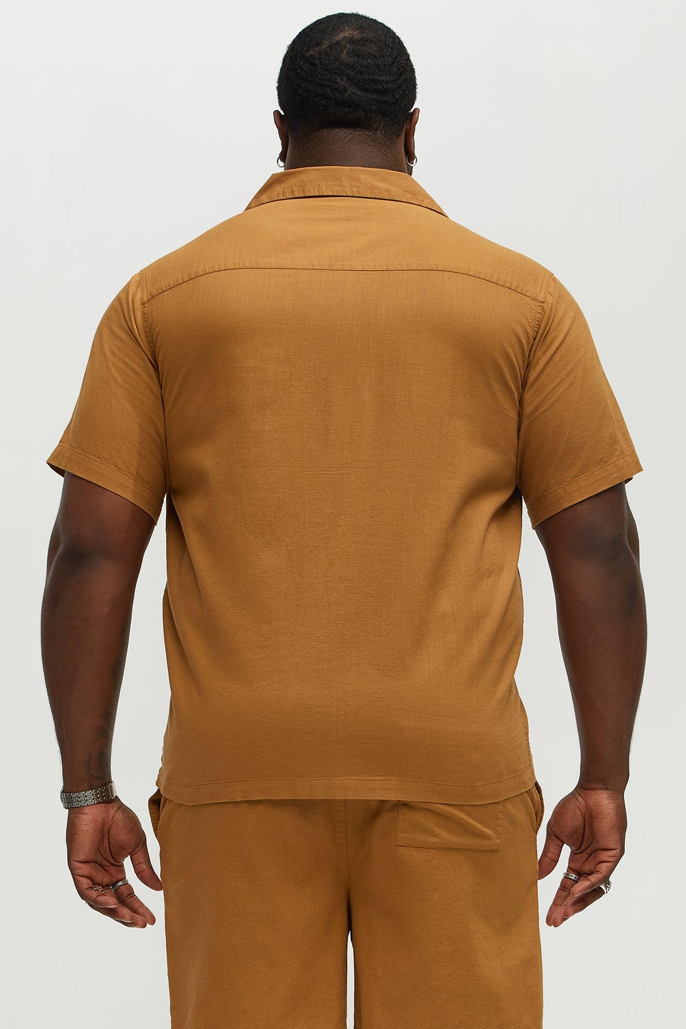 Brown Floral Short Sleeve Button Up Shirt  - Brown Product Image