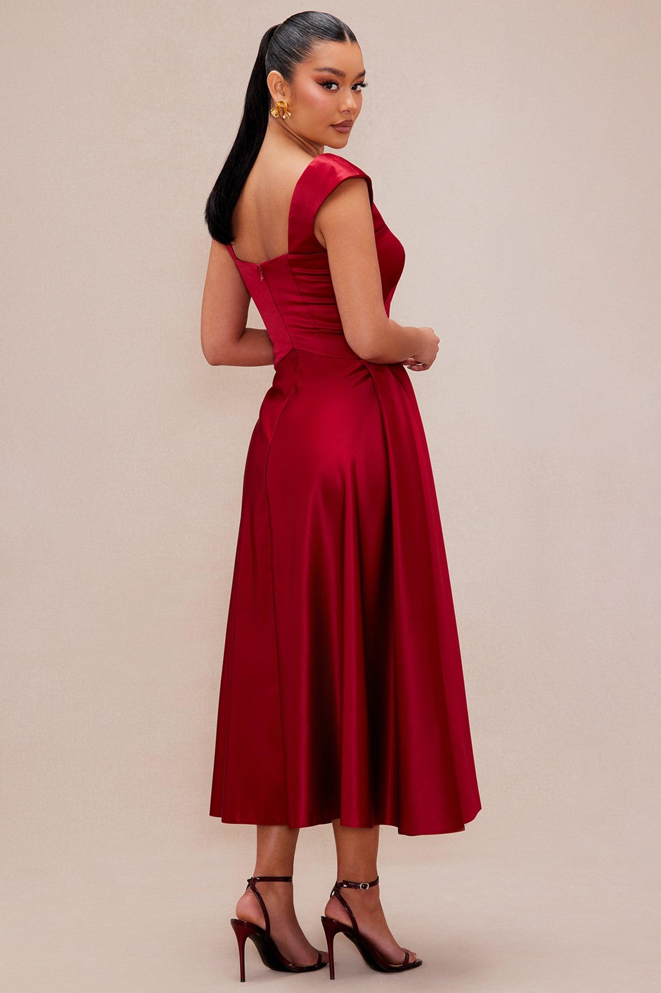 Darling Satin Midi Dress - Red Product Image