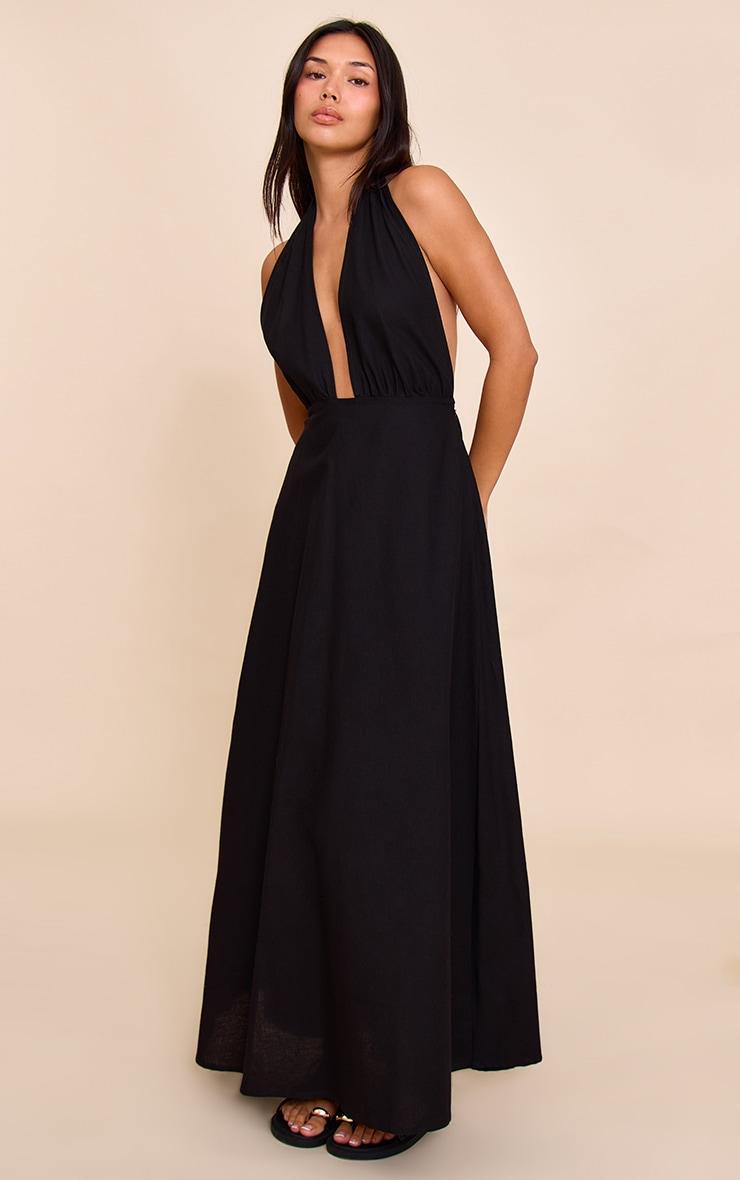 Black Plunge Halterneck Maxi Dress Product Image