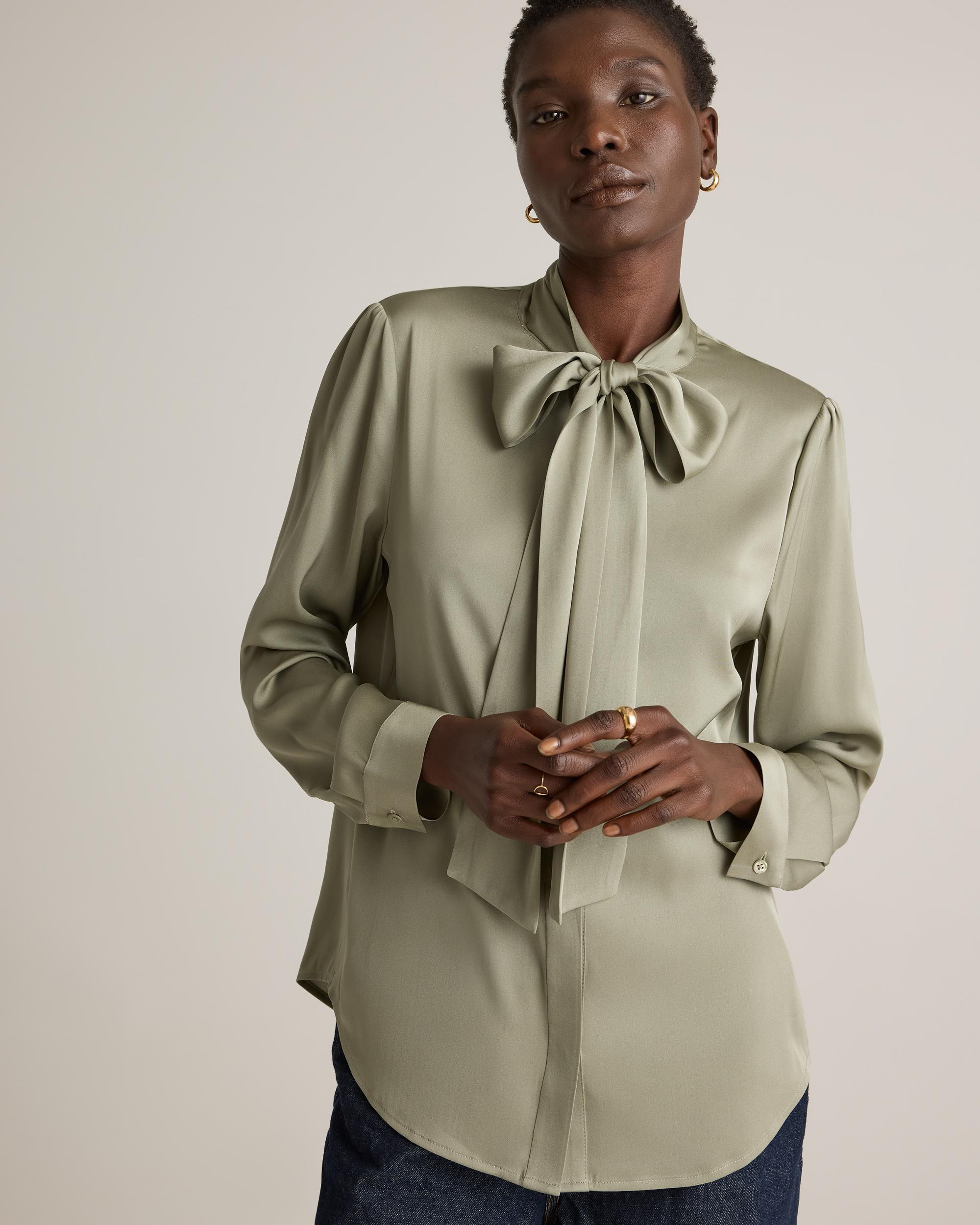 Quince | Women's Washable Stretch Silk Tie Neck Blouse Product Image