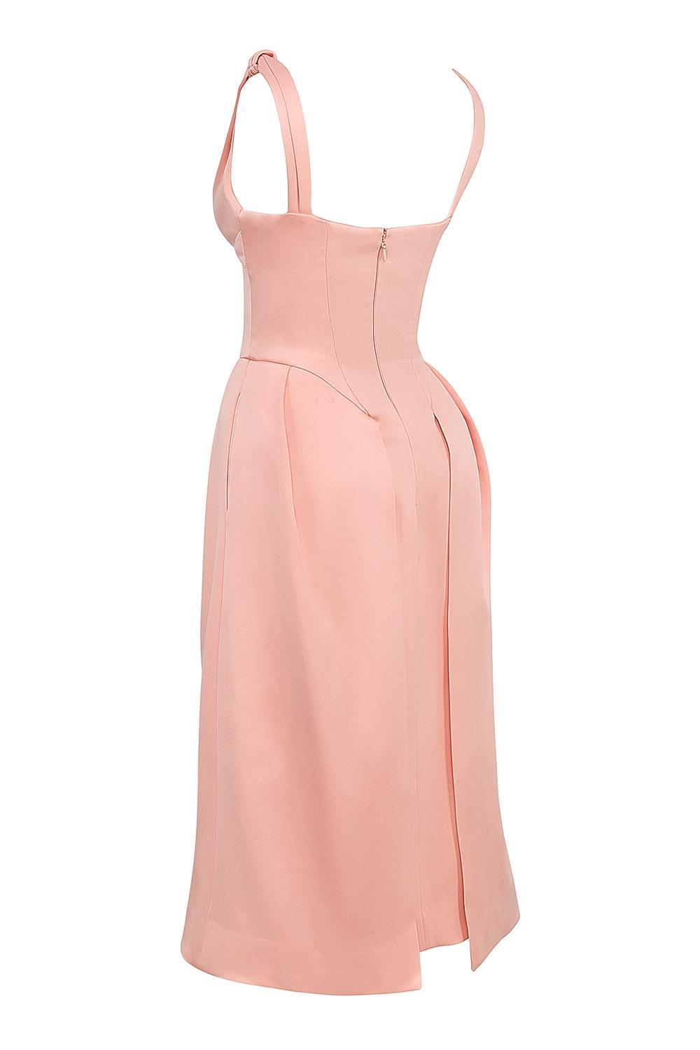 Paloma  peach satin pleated midi dress - sale Product Image