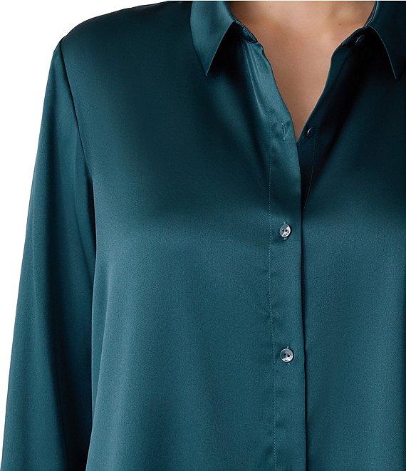 Eileen Fisher Satin Classic Collar Long Sleeve Button Front Shirt Product Image