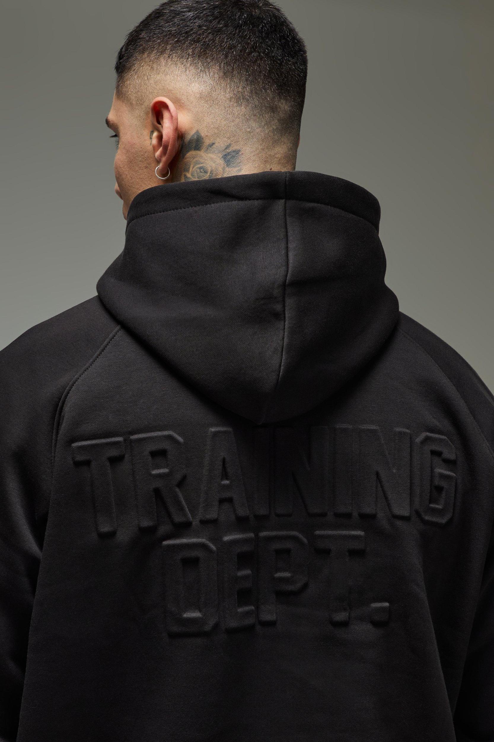 Tall Man Active Training Dept Oversized Embossed Hoodie | boohooMAN USA Product Image