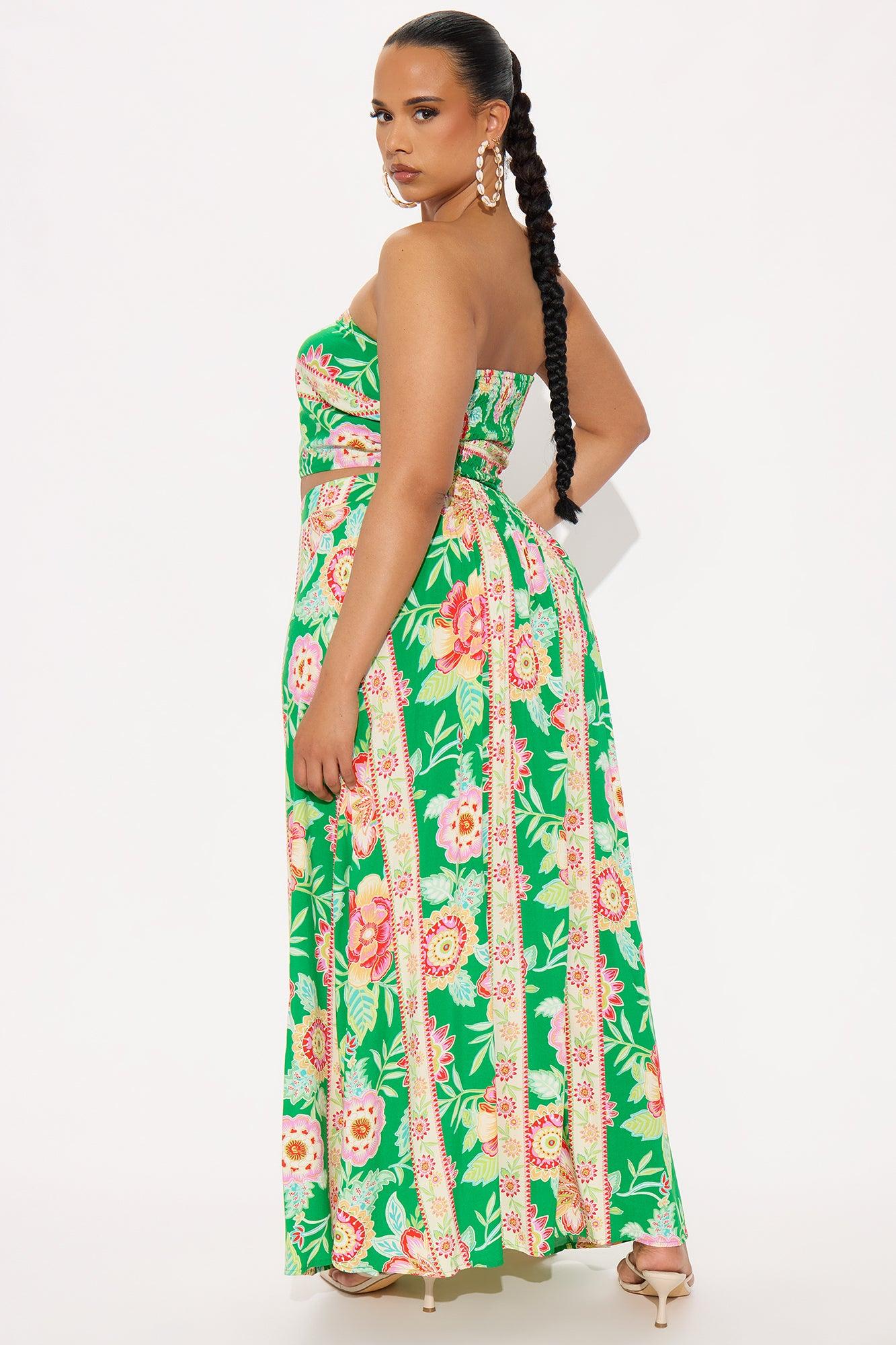 Lush Garden Maxi Skirt Set - Green/combo Product Image