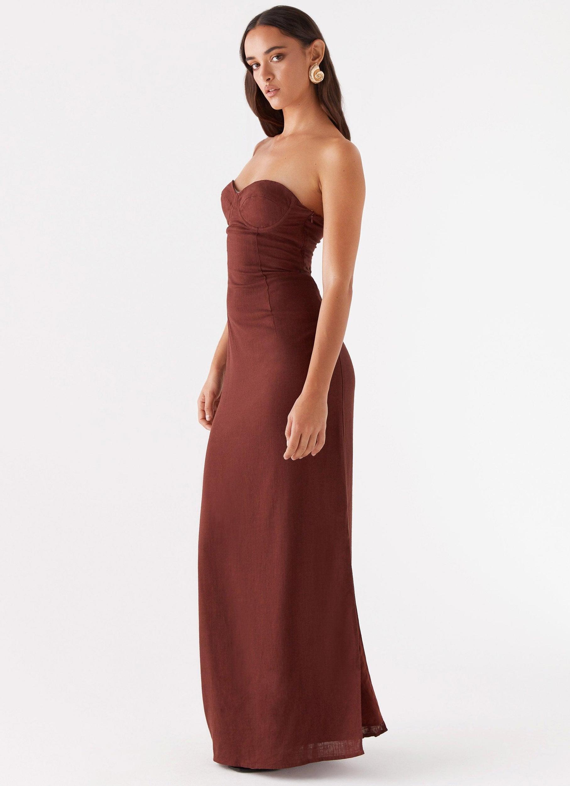 Esra Strapless Maxi Dress - Chocolate Product Image