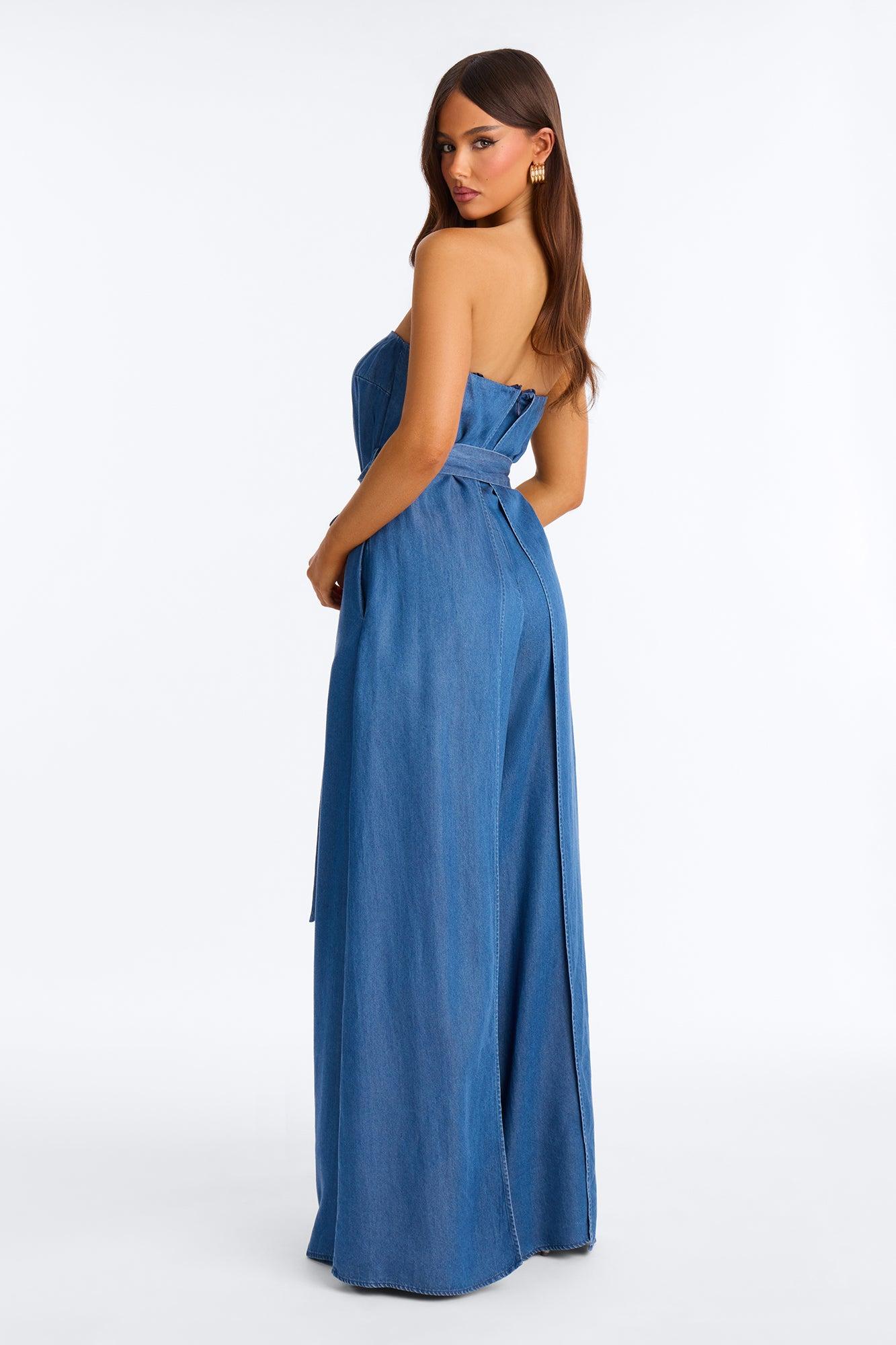 Shantelle Denim Draped Jumpsuit - Dark Wash Female Product Image