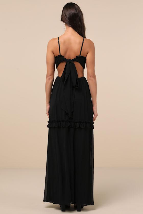 Pronounced Perfection Black Cutout Tie-Back Maxi Dress Product Image