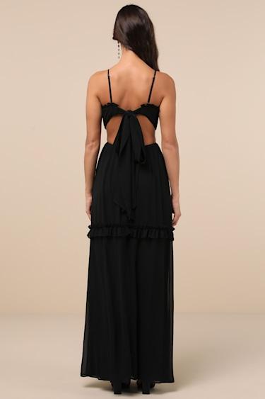 Pronounced Perfection Black Cutout Tie-Back Maxi Dress Product Image