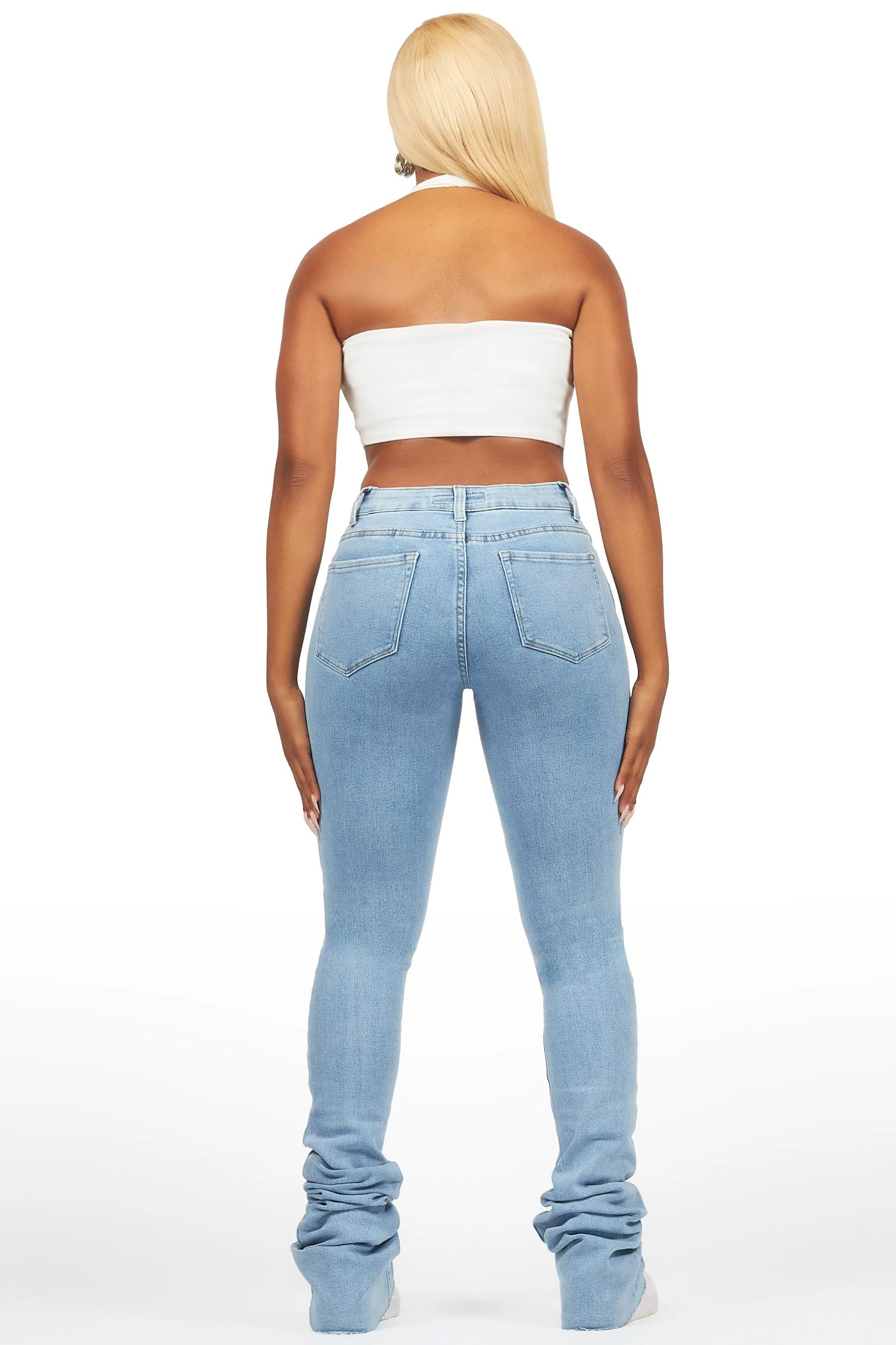 Got A Crush Light Wash Distressed Super Stacked Jean Female Product Image