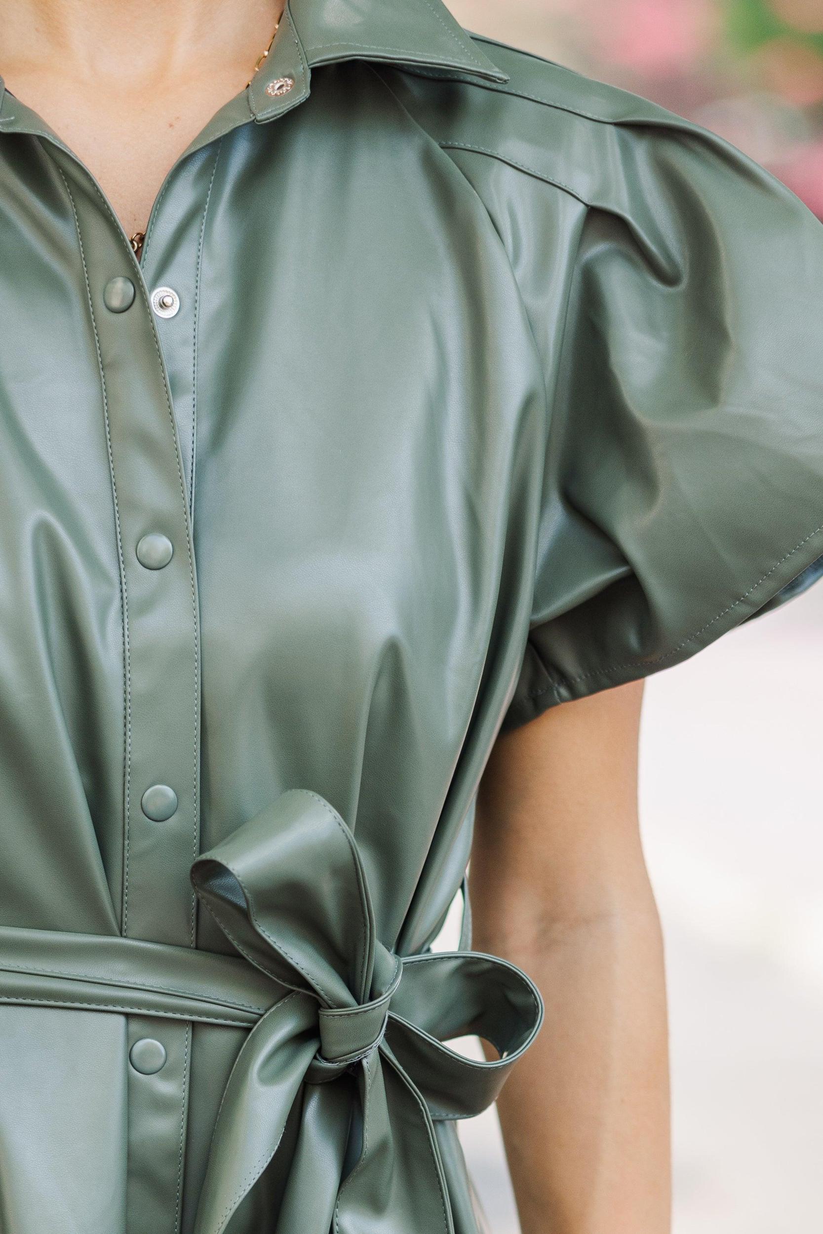 Look Of Love Olive Green Faux Leather Dress Female Product Image