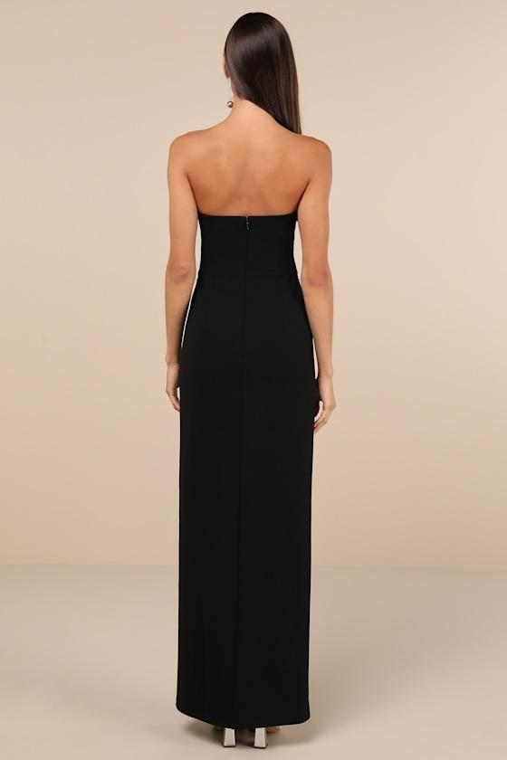 Elevated Sparkle Black Rhinestone Strapless Maxi Dress Product Image