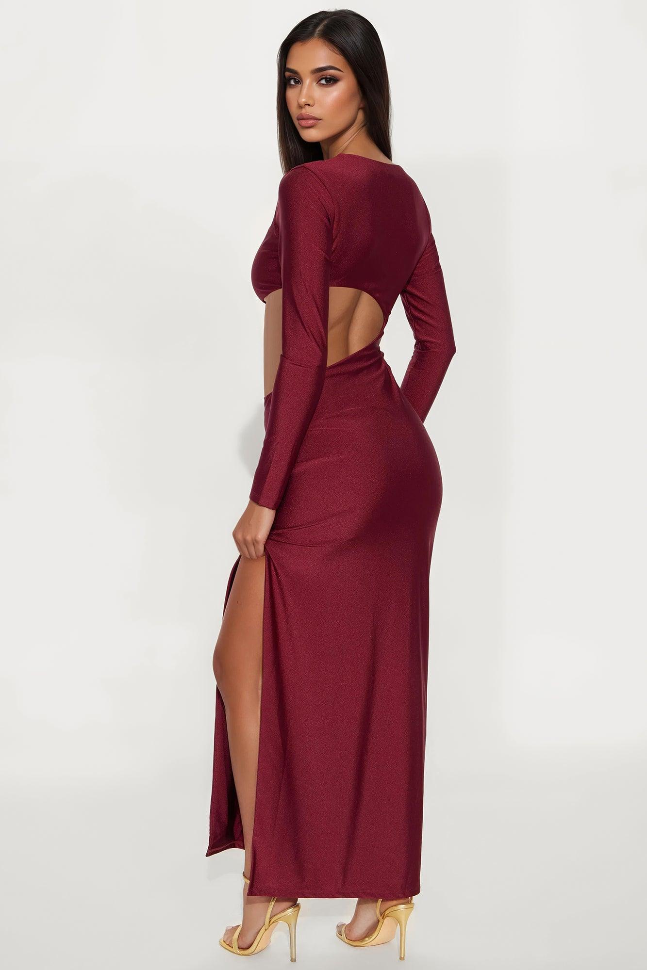 Alayna Asymmetrical Maxi Dress - Burgundy Female Product Image