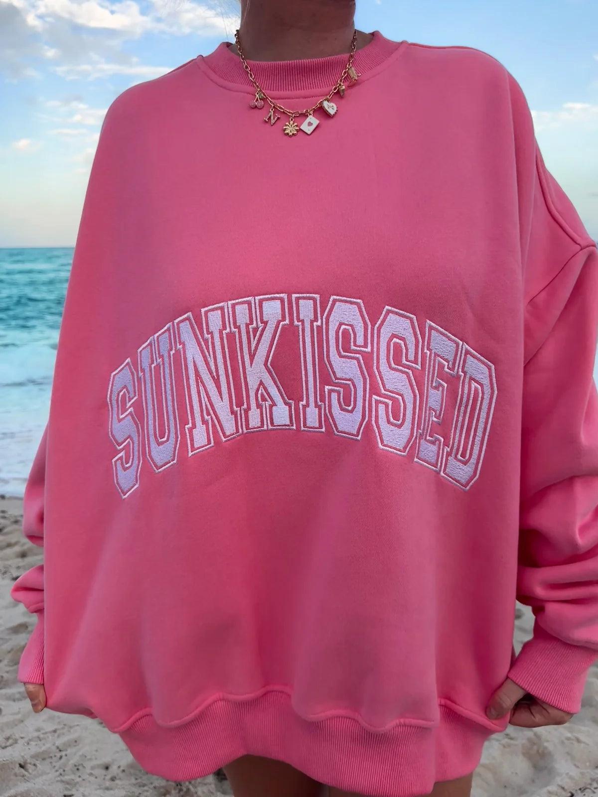 Sunkissed Collegiate Embroider Oversized Crewneck Sweatshirt Product Image