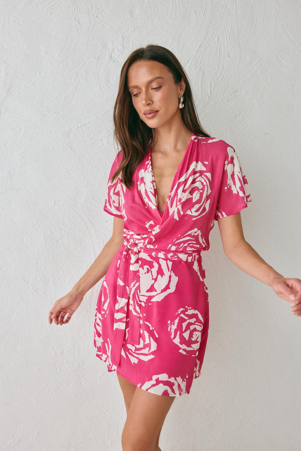 Salma Wrap Mini Dress Rosa Product Image