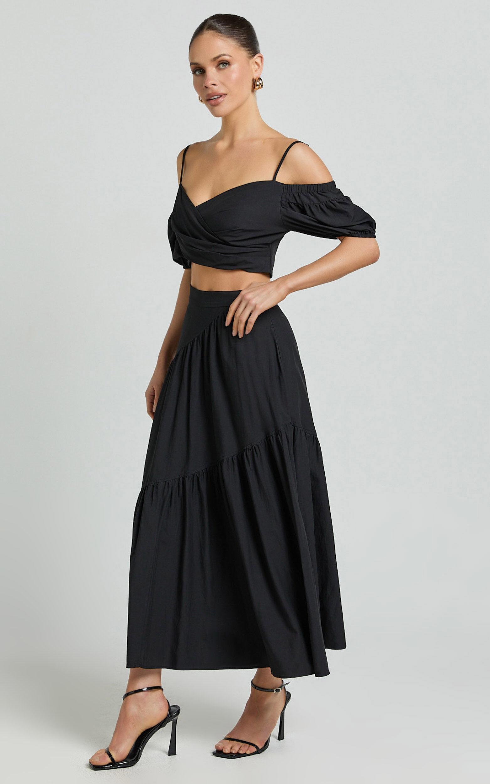 Bella Maxi Skirt - High Waist Tiered Maxi Skirt in Black Product Image
