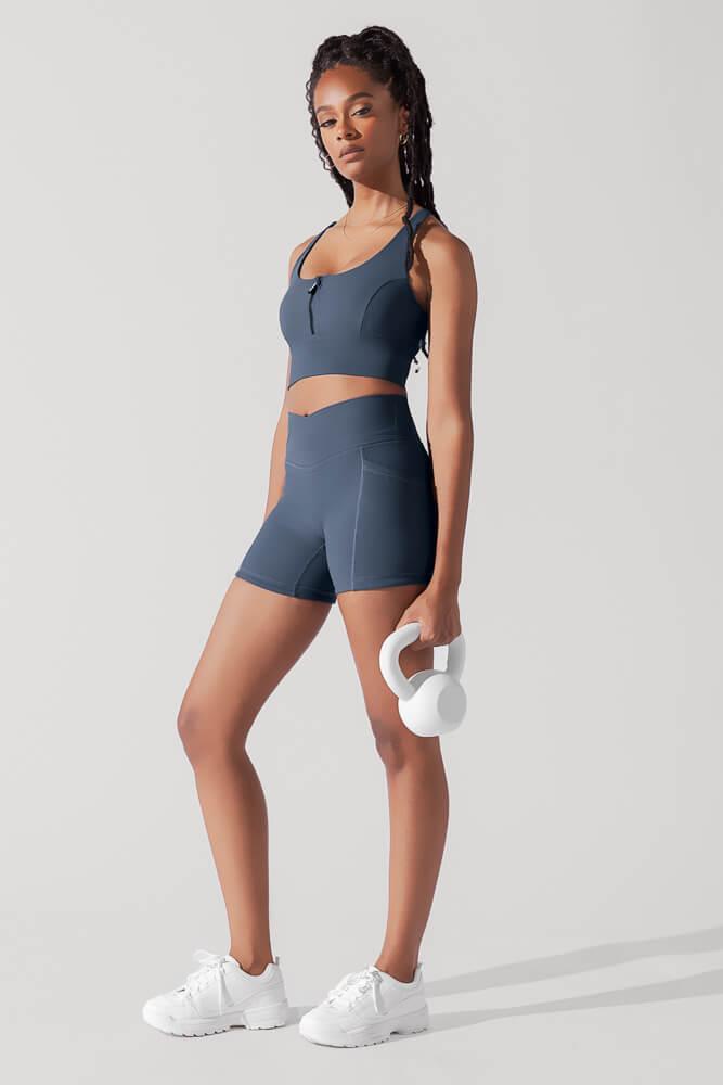 Energy Half Zip Crop Top (Ribbed) - Navy Product Image