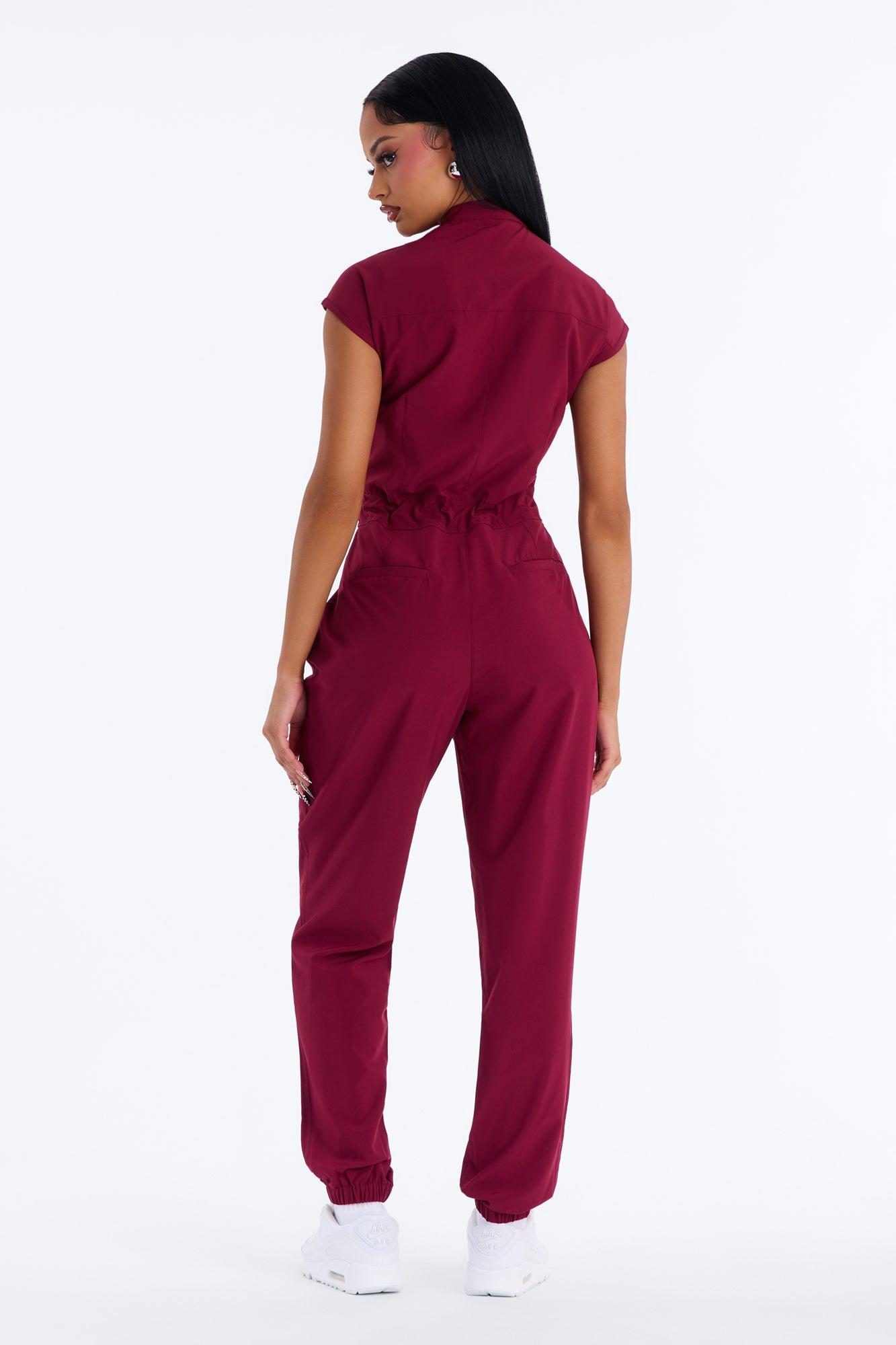 Ready Next Shift Stretch Scrub Jumpsuit - Burgundy Female Product Image