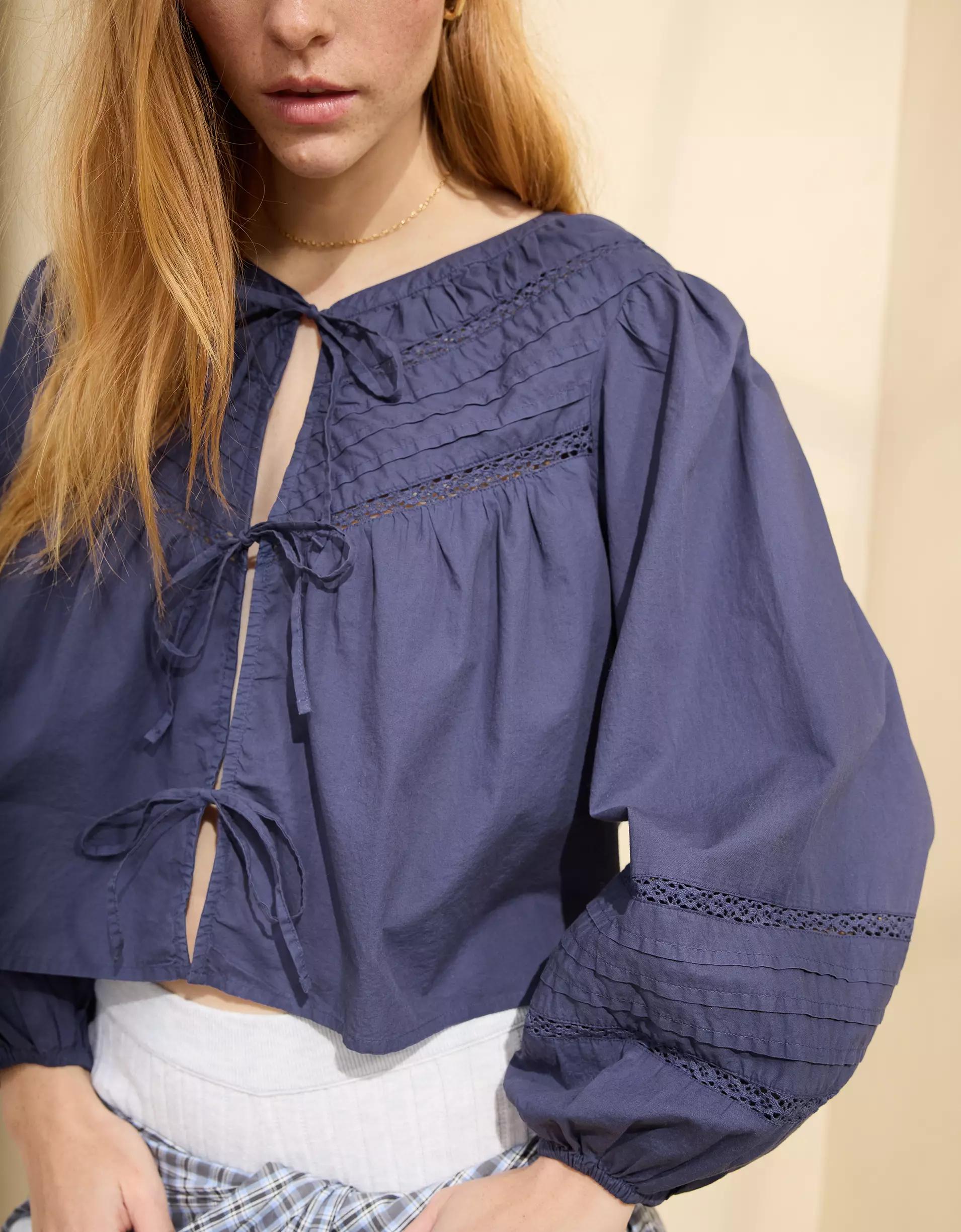 Aerie Long Sleeve Tie Front Top Product Image