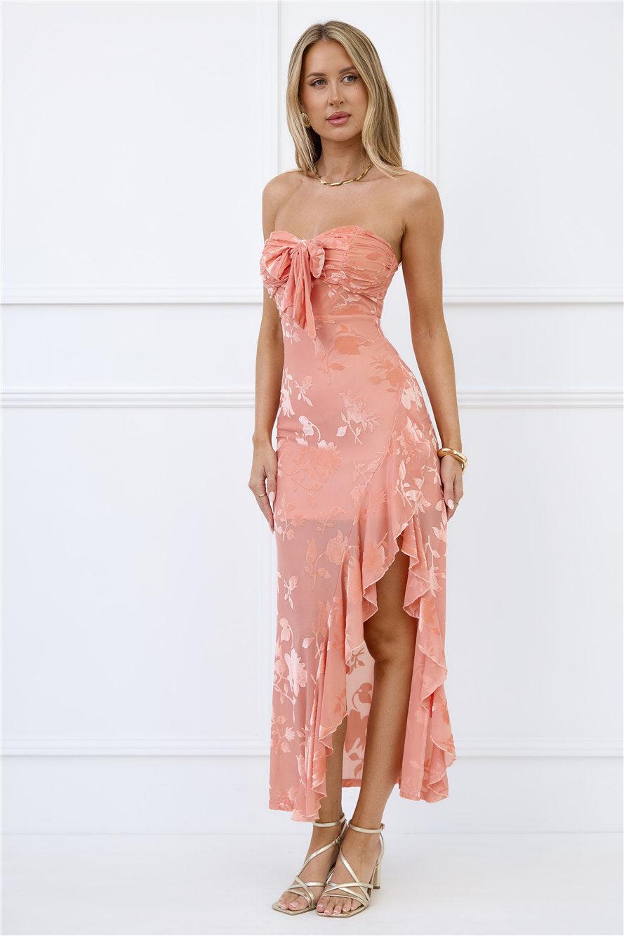 Pretty Moods Only Strapless Maxi Dress Peach Product Image