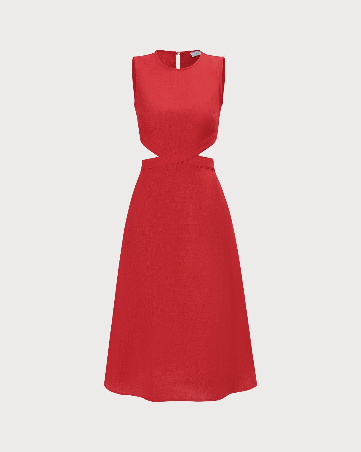 The Red Round Neck Cut-Out Midi Dress Product Image