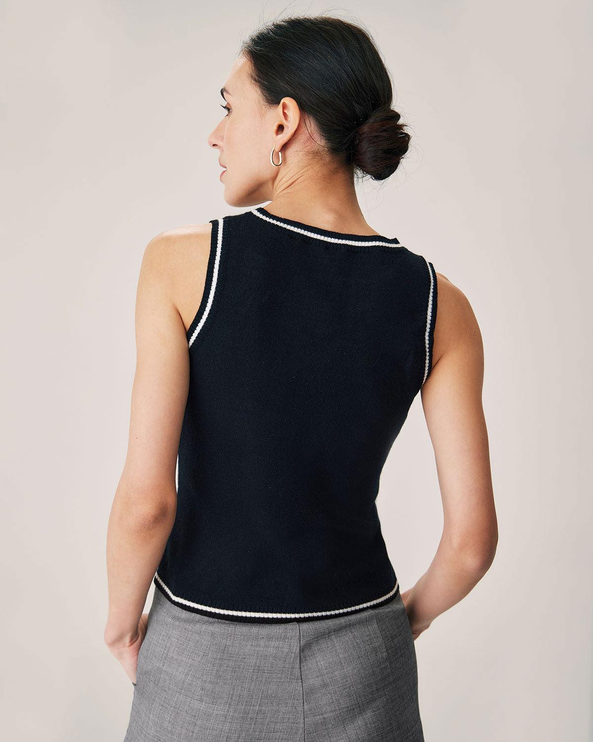 Black Contrast Ribbed Knit Tank Product Image