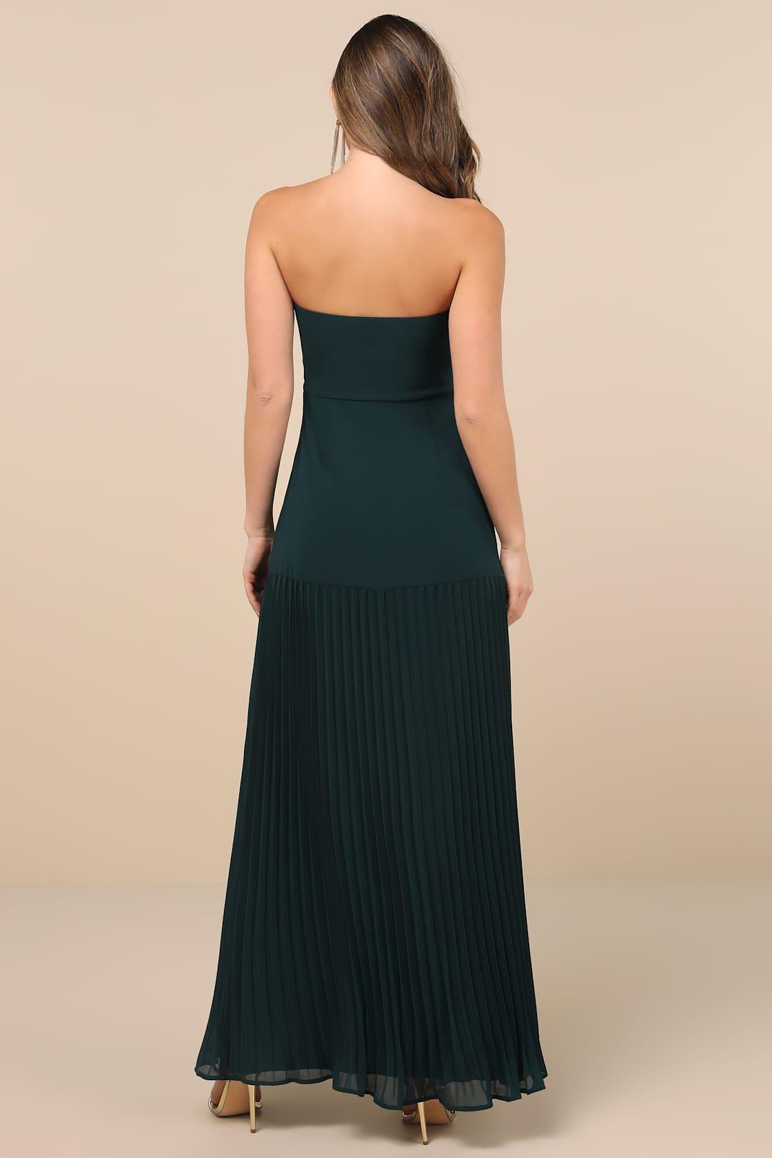 Celebratory Aesthetic Emerald Pleated Strapless Maxi Dress Product Image