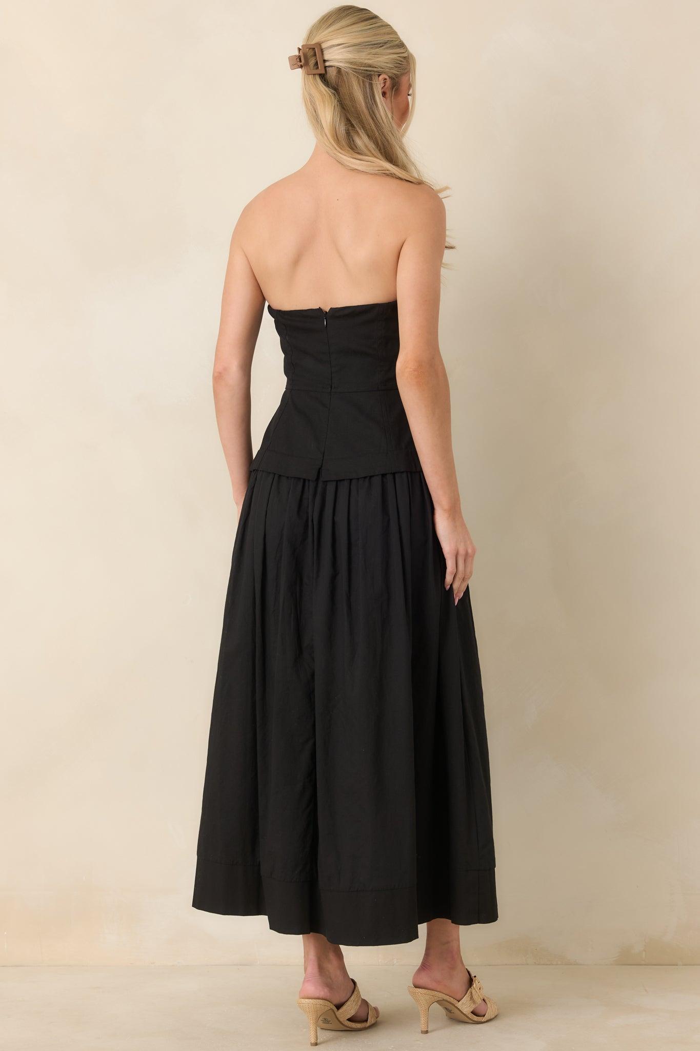 You Already Know Black Cotton Bustier Bodice Midi Dress Product Image