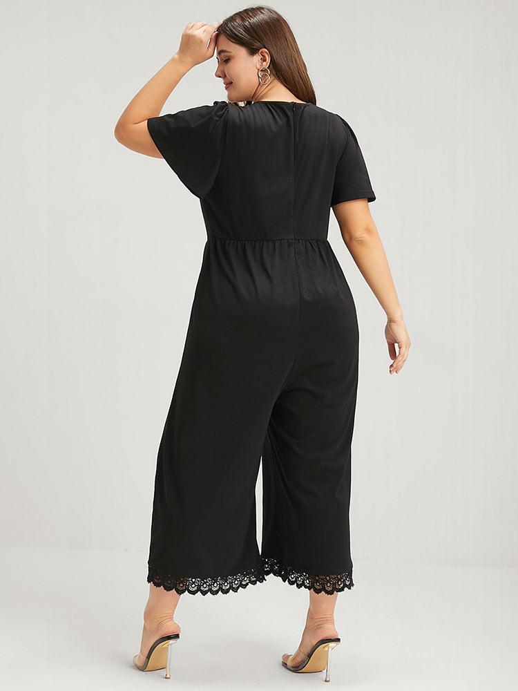 Solid Ruffles Contrast Lace Pocket Jumpsuit Female Product Image