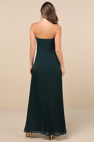 Celebratory Aesthetic Emerald Pleated Strapless Maxi Dress Product Image